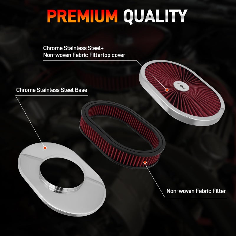 GDUKOP 12 ""x2 "" Oval Air Cleaner Filter Assembly Kit with Flow Compatible with GMC Chevy Ford Chrysler Dodge V8 Thru Lid Carburetor 5-1/8 "" Carb Neck High Flow Black - Image 4